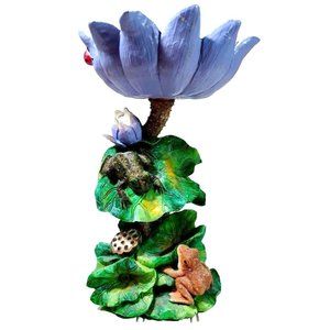 Vtg 10" Yankee Pillar Candle Holder Fairy Flower Tree Frog Lily Pad Mush…